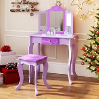 Ensemble coiffeuse moderne 2-en-1 en bois pour enfants, avec miroir pliant détachable, table de maquillage princesse pour chambre à coucher (vente en gros)