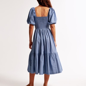 เดรสลำลองผ้าฝ้าย 100% ลายดอกไม้ ความยาวปานกลางสำหรับฤดูร้อน พร้อมลายปักฉลุและลูกไม้ - Product Image 2