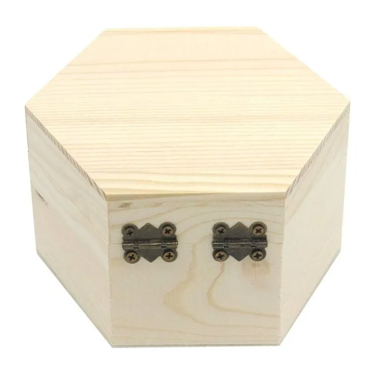 Hexagon Sieraden Diy Opslag Borst Schat Case Unfinished Hout Ring Box