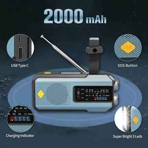 सौर मौसम रेडियो इनडोर, आउटडोर आपातकालीन शक्ति बैंक 2000mAh AM/एफएम NOAA रेडियो एसओएस के साथ आलम टॉर्च का नेतृत्व किया और सेल फोन को चार्ज - Product Image 2