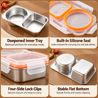 Boîte à lunch bento en acier inoxydable 304, 2 compartiments, récipient alimentaire avec couvercle hermétique en silicone pour l'école, le bureau, les pique-niques