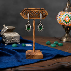 Almond Shape Emerald with Zircon Stone Authentic <b>Dangle</b> <b>Earrings</b> for Woman Turkish Handcrafted Wholesale Silver <b>Earrings</b> Jewelry - Product Image 3