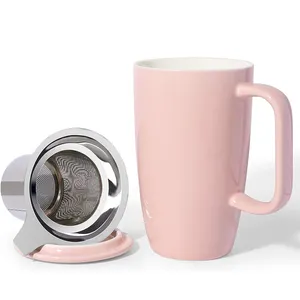 Tazas de té de porcelana con tapa de filtro, producto rápido, Infusor de acero inoxidable y tapa