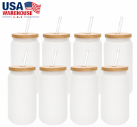 Gobelet de 16 oz givré avec couvercles et pailles, vierge pour sublimation, pour transfert thermique et cadeaux personnalisés DIY, entrepôt USA
