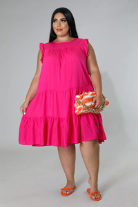 Hot Selling Products 2025 Plus Size Dress <strong>Xxxl</strong> Fat Women Solid Color Fashion Casual Layered Dress - Product Image 5