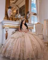 Robes de Quinceañera de luxe MQ228, couleur champagne brillante, appliques, paillettes superposées, personnalisées, pour fête d'anniversaire formelle