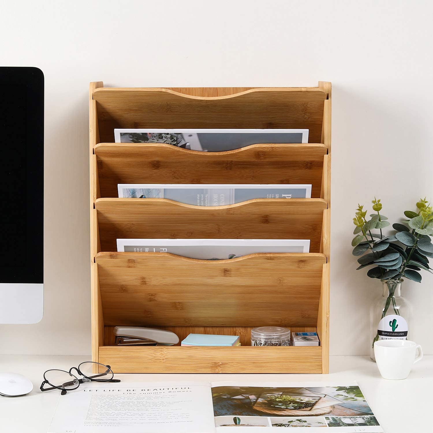 4-Tier Horizontal File Organizer Desktop Storage Rack For Documents Folders Office File Holder Space Saving Design P 29330252 - View #4