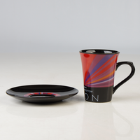 Ensemble tasse à café et soucoupe en céramique à rayures radiales colorées de 250 ml, tasse à thé artistique moderne pour la décoration de la table à la maison