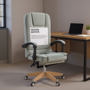 Chaise de bureau Seovin Aiategn gris clair en cuir PU avec base métallique, fonction massage, pivotante pour usage professionnel - Product Image 2