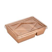 Boîte à lunch écologique en papier kraft à deux compartiments avec couvercle en PET, jetable, pour sandwichs et hamburgers, impression en relief