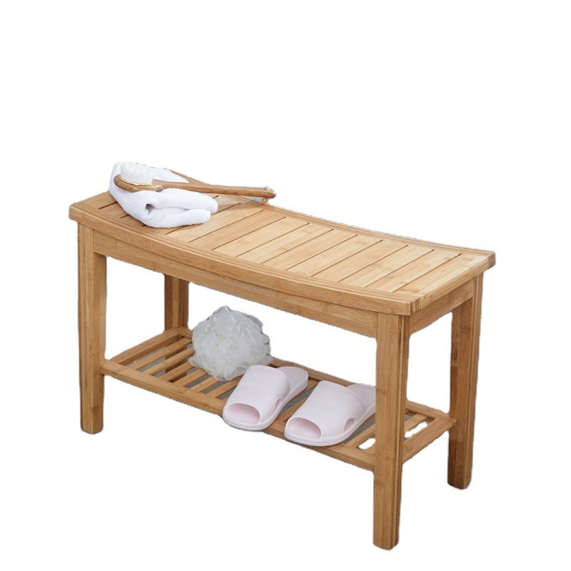 Лидер продаж, Бамбуковая скамейка для душа, табурет с полкой, деревянное сиденье, скамейка для использования внутри или вне помещения, скамейка для спа-ванны с полкой для хранения