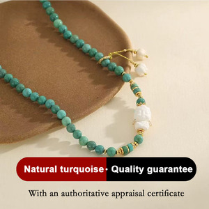 สร้อยสลักลายลูกปัดเทอร์ควอยซ์แท้ชุบทอง18K S925ได้รับการรับรองจาก CMA รูปทรงเรขาคณิตคลาสสิก - Product Image 3