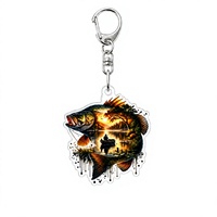 Porte-clés personnalisé en acrylique, motif poisson, scène de pêche au lac au coucher du soleil, transparent, découpé, imprimé UV, breloque cadeau