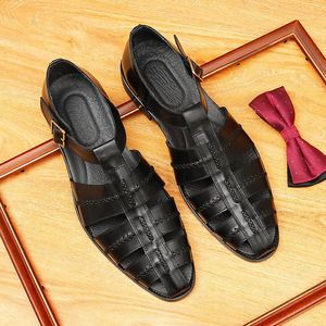Men's Casual Flat Shoes Fashionable High-quality Brand Men's Genuine Leather Handmade <b>Sandals</b> - Product Image 1