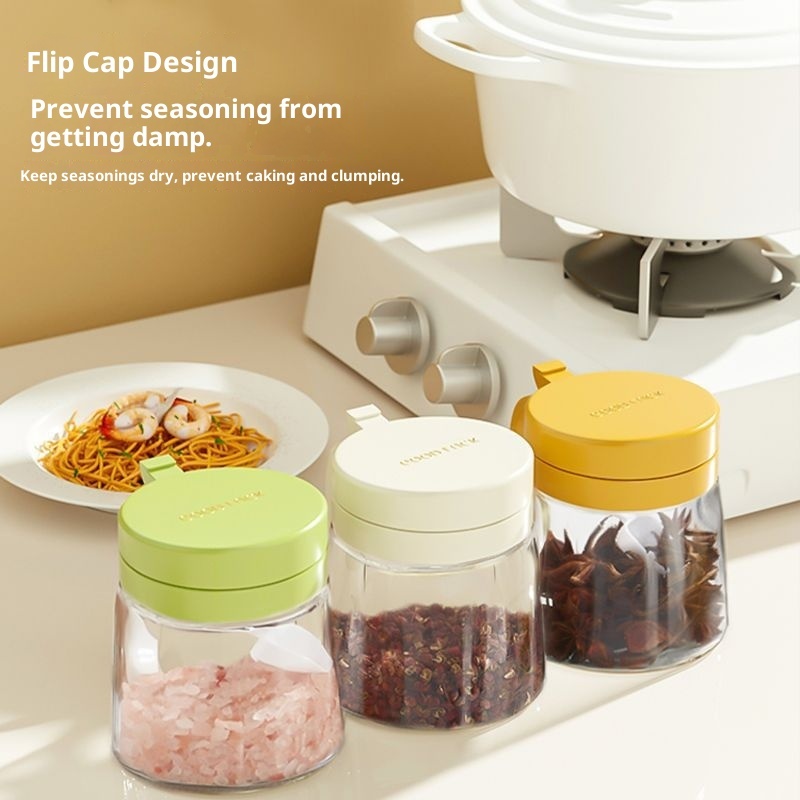 Modern Kitchen Glass Spice Jars Set Spoon Party Seasoning Storage Fresh-Keeping Sustainable Waterproof Large Food Containers view 2