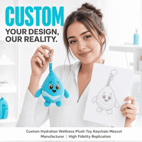 Jouet en peluche personnalisé OEM ODM, animal en peluche, porte-clés, mascotte, pour les campagnes de bien-être et d'hydratation, cadeau de soin, vente en gros, direct usine