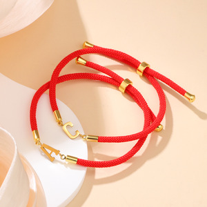 Pulsera Tejida con Dijes de Letras y Pedrería, Aleación de Zinc, Joyería Unisex, Regalo de Moda - Product Image 4
