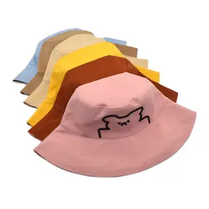 कस्टम लोगो कपास बाल्टी टोपी गर्मियों यात्रा समुद्र तट सूरज टोपी छोटे Bear कढ़ाई महिलाओं को पुरुषों के लिए बाल्टी टोपी