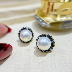 S925 Pure Silver DIY Pearl Accessories 11-12mm Round Beads & <b>Fine</b> <b>Stud</b> <b>Earrings</b> with Empty Tray 22269 - Product Image 3