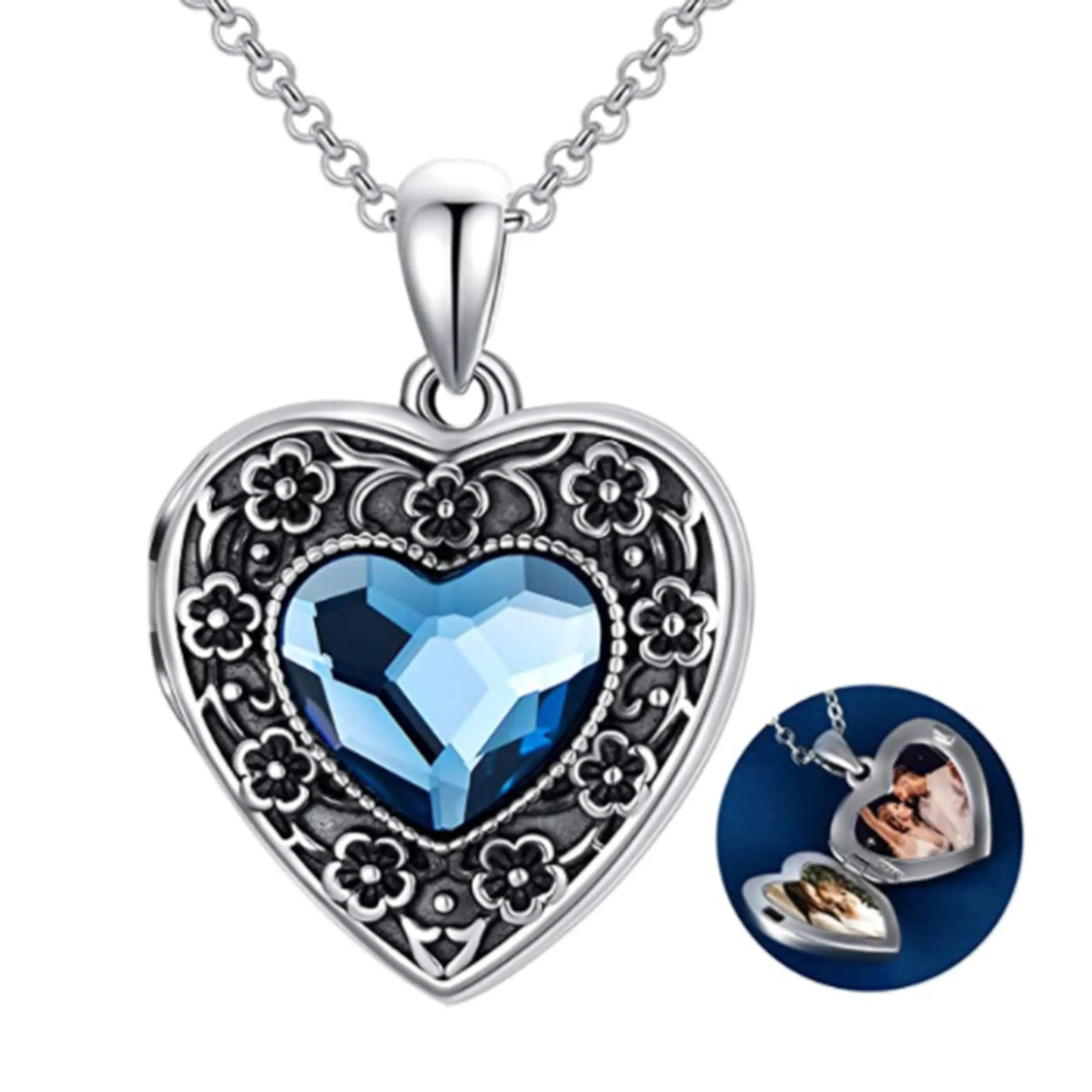 Heart Locket Necklace That Holds Pictures Sterling Silver Flower Lockets Jewelry for Women