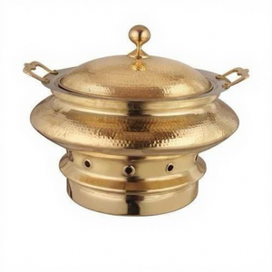 Calentador de alimentos de lujo de segunda mano, tipo chafing dish, de latón martillado, color oro, CRAFT ASCENT, con calentamiento por vapor, control manual de temperatura 50-70°C, calentador personalizado - Product Image 1