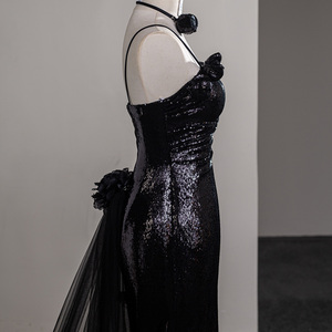 Robes de soirée sirène noires à fente haute, élégantes avec surjupe pour femme, idéales pour les fêtes Sfy97 - Product Image 4