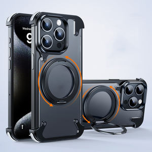 Couverture de téléphone sans cadre de pare-chocs d'angle en métal en aluminium créatif avec anneau rotatif étui de téléphone pour iPhone 15 Pro Max - Product Image 1