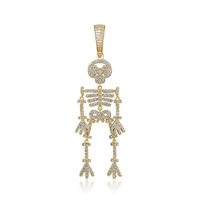 Hip Hop Zircone Squelette Pendentif Halloween Humanoïde Collier Avec Chaîne En Acier Inoxydable En Gros
