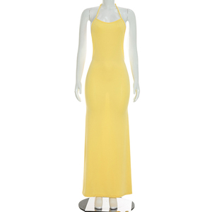Viviblook C26DS258 Women Dress Sexy New Solid Color Casual Sleeveless Backless Suspender Slim Fish Tail Maxi Casual Dress - Product Image 1