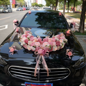 Decorazioni Floreali Artificiali a Forma di V per Auto Nuziale, Composizioni Floreali 'Just Married' per Eventi Matrimoniali - Product Image 2