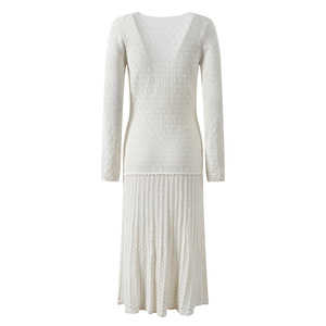 Nuovo abito elegante da donna <span class=keywords><strong>bianco</strong></span> a gancio cavo <span class=keywords><strong>in</strong></span> <span class=keywords><strong>maglia</strong></span> alla moda abito Slim Fit con scollo a V manica lunga monopetto <span class=keywords><strong>in</strong></span> <span class=keywords><strong>maglia</strong></span> Midi - Product Image 2