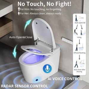 Bidet électrique intelligent avec commande vocale, couvercle et siège à ouverture/fermeture automatiques, capteur radar au pied, <span class=keywords><strong>chasse</strong></span> <span class=keywords><strong>d</strong></span>'<span class=keywords><strong>eau</strong></span> automatique, 6 modes, lavage à l'<span class=keywords><strong>eau</strong></span> chaude et séchage - Product Image 3