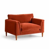 Fauteuil en velours de style moderne du milieu du siècle, orange rouille, avec pieds en bois effilés, pour salon, chambre ou bureau