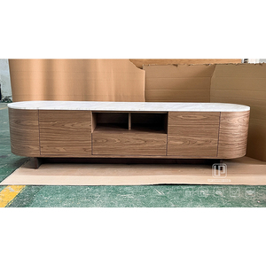 Nuevo Mueble para TV con Base Ovalada y Cajones, con Cubierta de Mármol Blanco y Estructura de Madera Marrón, para Sala de Estar, Estilo Vintage - Product Image 4
