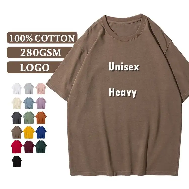 Custom Logo Ontwerp Zwaargewicht 280 Gsm 100% Katoenen T-Shirt Blanco Oversized Print Geborduurde Unisex Effen T-Shirt Op Maat