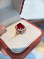 Nouveauté : Ensemble de bijoux en or jaune 18 carats avec rubis de laboratoire, bague, boucles d'oreilles, pendentif, vente en gros et au détail