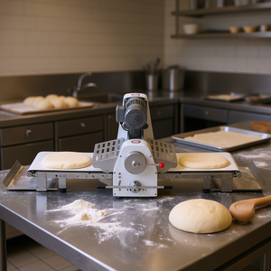 Laminadora manual de masa de 15.7 pulgadas semiautomática para uso en la cocina, con rodillo para amasar y prensar masa. - Product Image 2