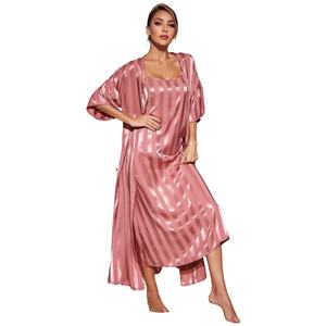 גבירותיי גלימות יוקרה ארוכות + שמלה הסיטונאי מוצק קימונו סאטן חלוק 2 חלקים בגדי קיץ בגדי ים - Product Image 4