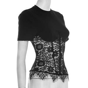 Viviblook Y25TP579 New Women Summer Clothes Sexy Round Neck Lace See Through Lace Patchwork <b>Crop</b> <b>Top</b> for Women - Product Image 4