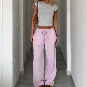 Women <b>Drawstring</b> Low Rise Knit Pants Striped Color Block Straight Leg <b>Trousers</b> Casual Loungewear Long Pants - Product Image 3