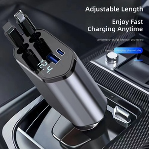 120W Einziehbares Aluminium-Autoladegerät 4-in-1 Schnellladung USB-C Kabel Zigarettenanzünder-Adapter für Kopfhörer - Product Image 2