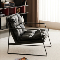 Moderner Echtleder-Freizeitsessel mit Metallgestell Wohnzimmer-Liegestuhl