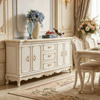 Europäisches geschnitztes Sideboard, weißes Holz-Buffetschrank mit Marmorplatte, Aufbewahrungsschrank für Esszimmer, Großhandel