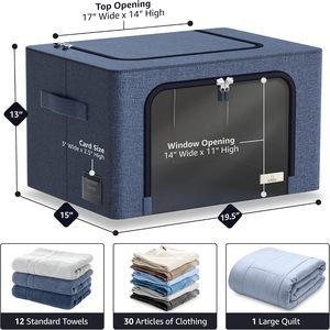 Rectangular Fabric Clothing Storage <b>Bins</b> with Clear Window Foldable & Stackable (4 Pack Blue) - Product Image 3