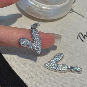 Pendentif latéral simple et basique en argent pur S925 avec zircone complète, design rétro, luxe léger, pendentifs de mode, breloques - Product Image 3