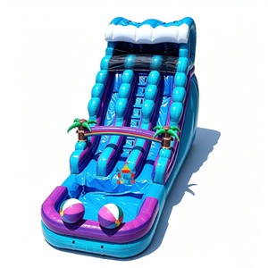 Toboggan aquatique gonflable tropical triple piste Arc-en-ciel avec <span class=keywords><strong>piscine</strong></span> à vagues et zone de jeux aquatiques, idéal pour l'été et la <span class=keywords><strong>location</strong></span> commerciale pour événements. - Product Image 1