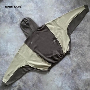 Sudadera con Capucha de Invierno HG2016 de Algodón 100% con Hombros Caídos, Efecto Desgastado, Parches Bordados y Lavado Ácido Vintage - Product Image 3