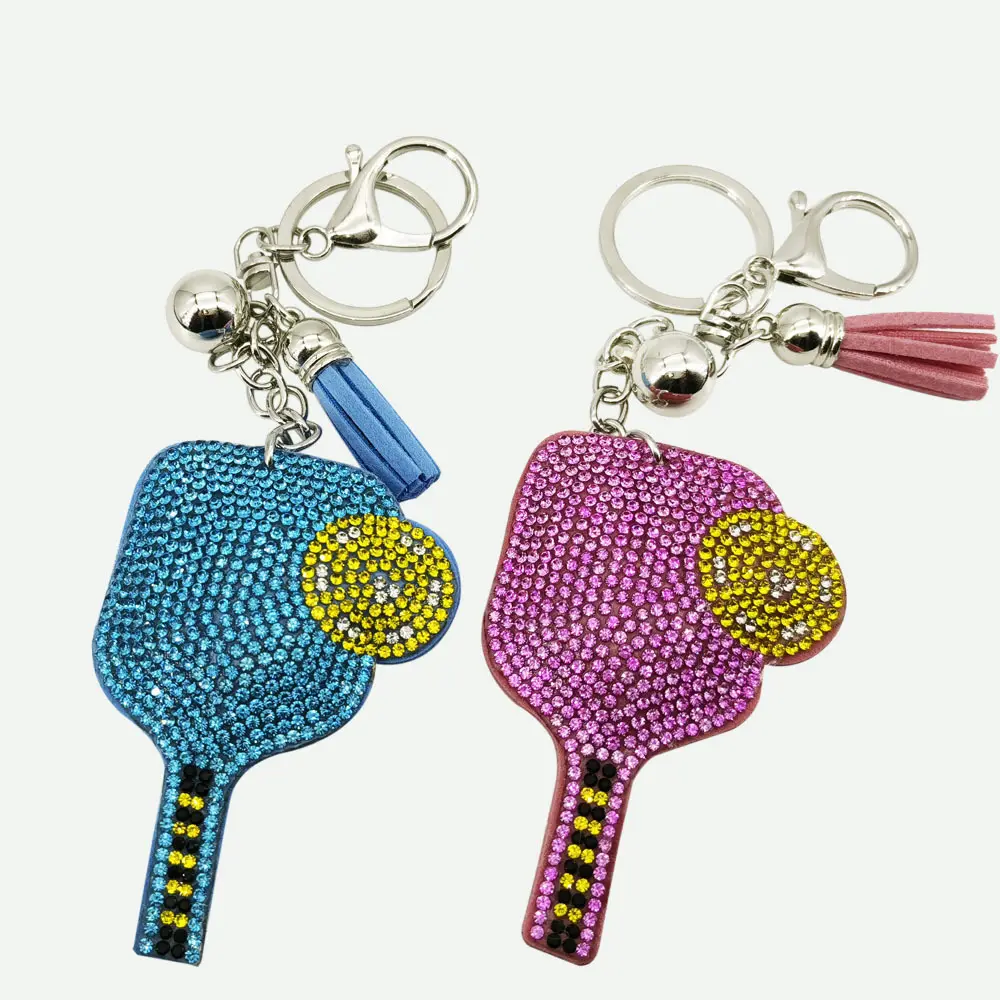 Wholesale Pickleball Lovers Player Ornament Charm Accessories Keychain Rhinestone Bags Tag Bling Pickleball Crystal Keychain