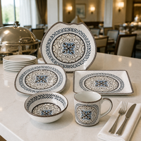 Service de table en mélamine série Marron Bleu, comprenant bols et tasses, pour réunions familiales africaines, restauration hôtelière et vente en gros