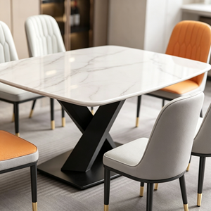 Ensemble de table à manger rectangulaire moderne en marbre avec 6 chaises en cuir PU, design minimaliste, meubles pour la maison - Product Image 4